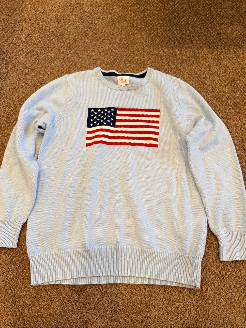 Light Blue American Flag Crewneck Sweater
